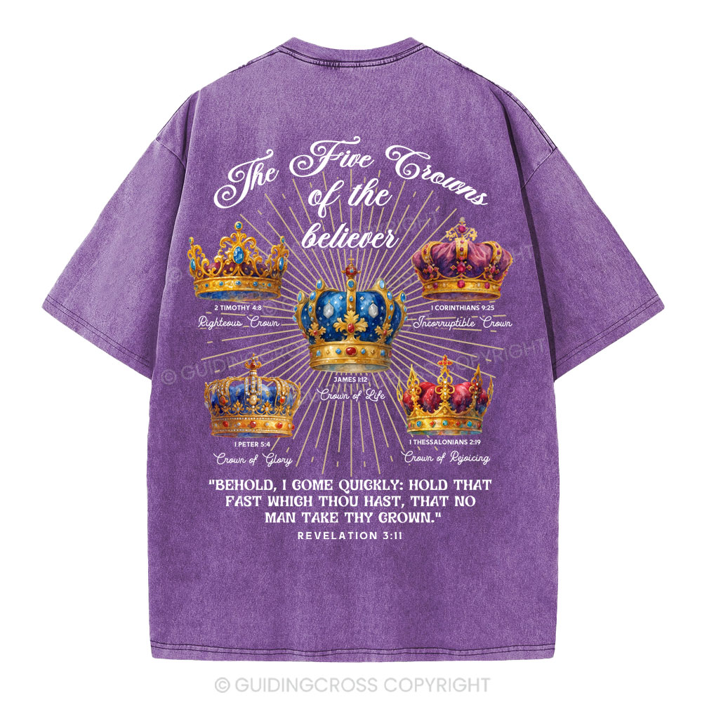 The Five Crowns of the Believer Christian Washed T-Shirt