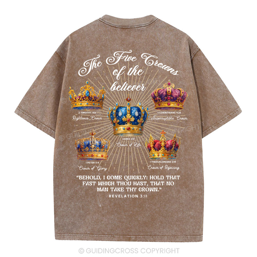 The Five Crowns of the Believer Christian Washed T-Shirt