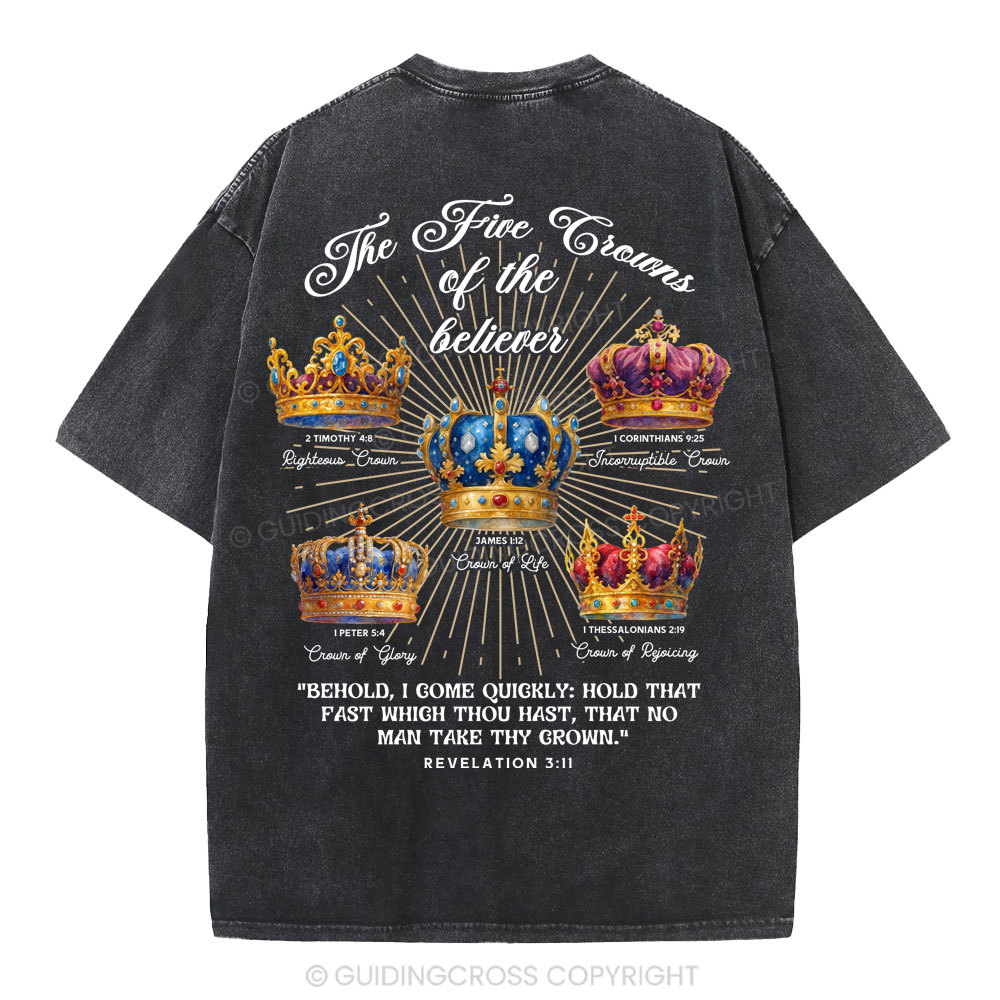 The Five Crowns of the Believer Christian Washed T-Shirt