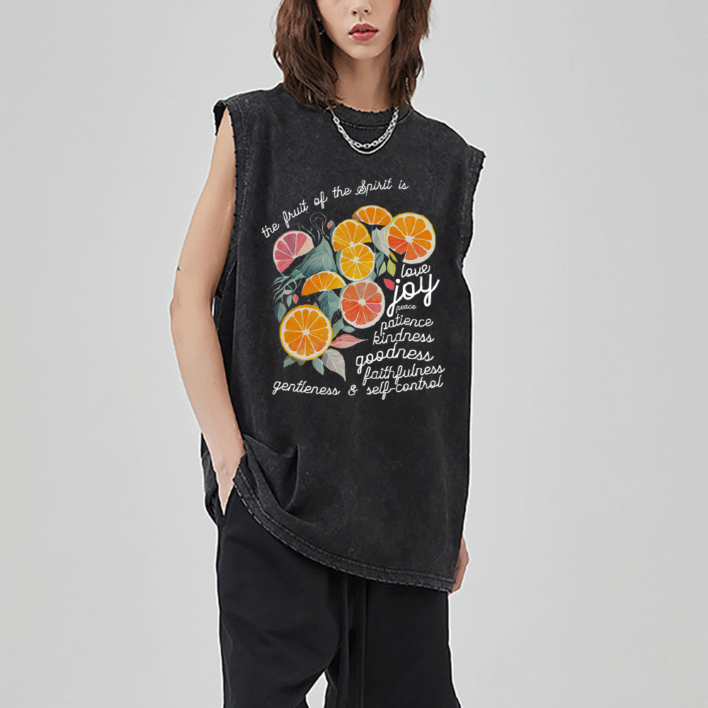 The Fruit Of The Spirit Is Love Christian Washed Sleeveless Tee