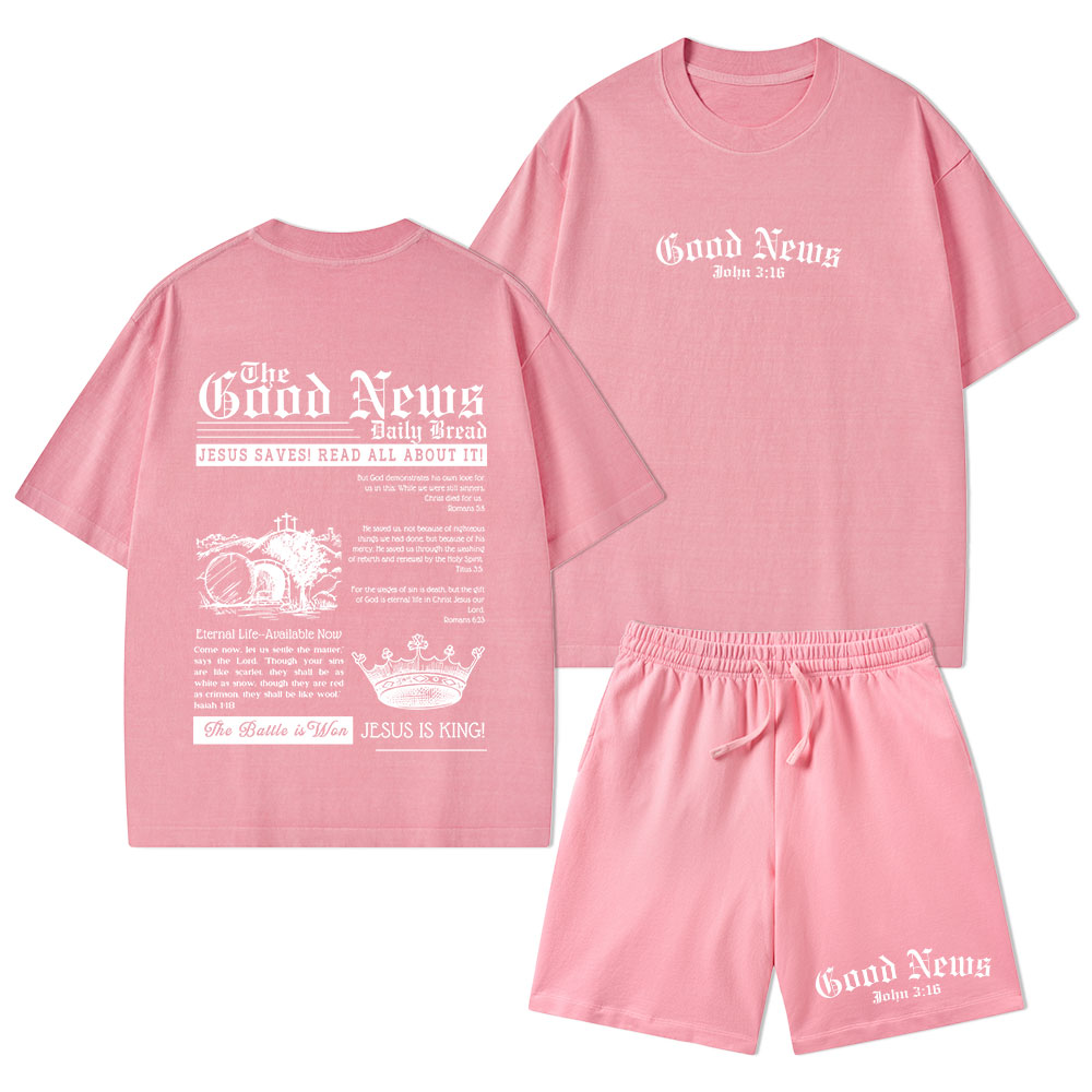 The Good News Christian Washed T-Shirt & Shorts