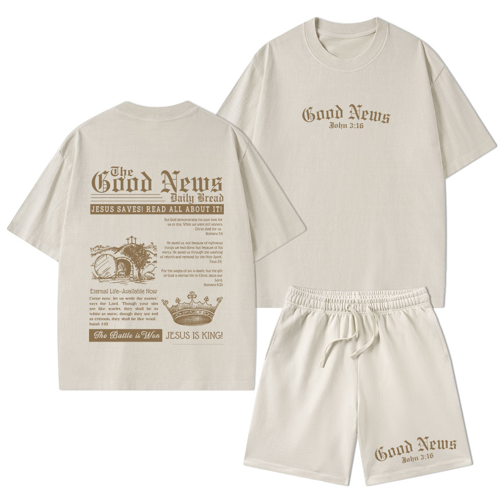 The Good News Christian Washed T-Shirt & Shorts