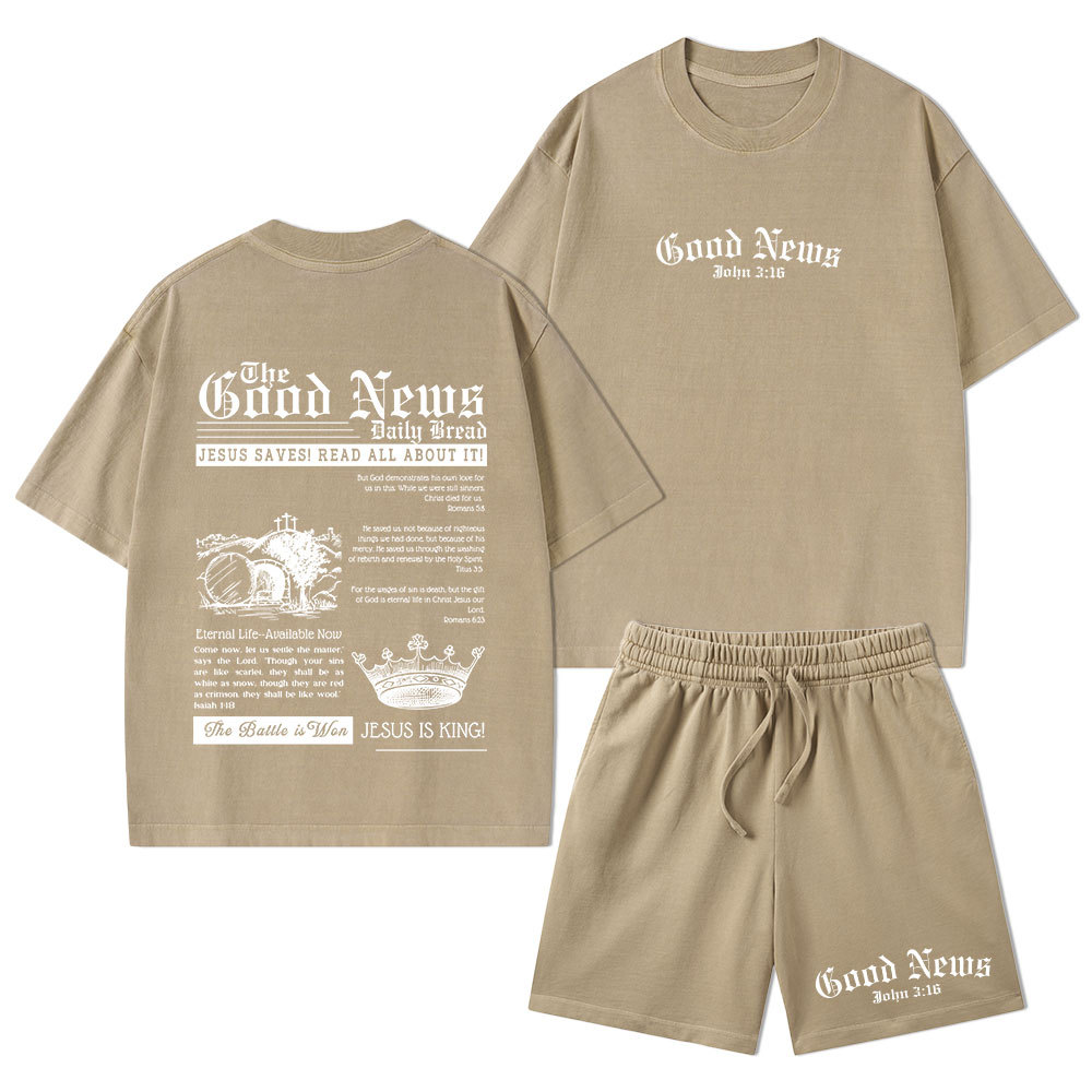 The Good News Christian Washed T-Shirt & Shorts