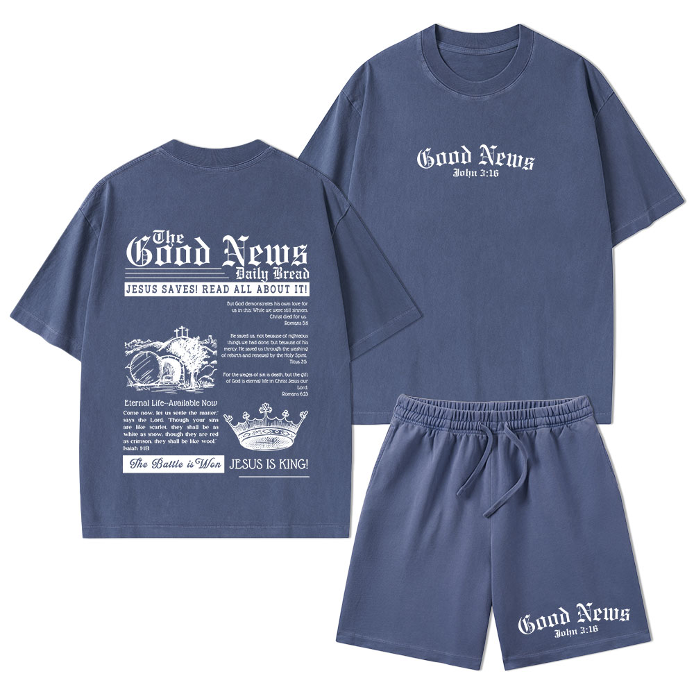 The Good News Christian Washed T-Shirt & Shorts