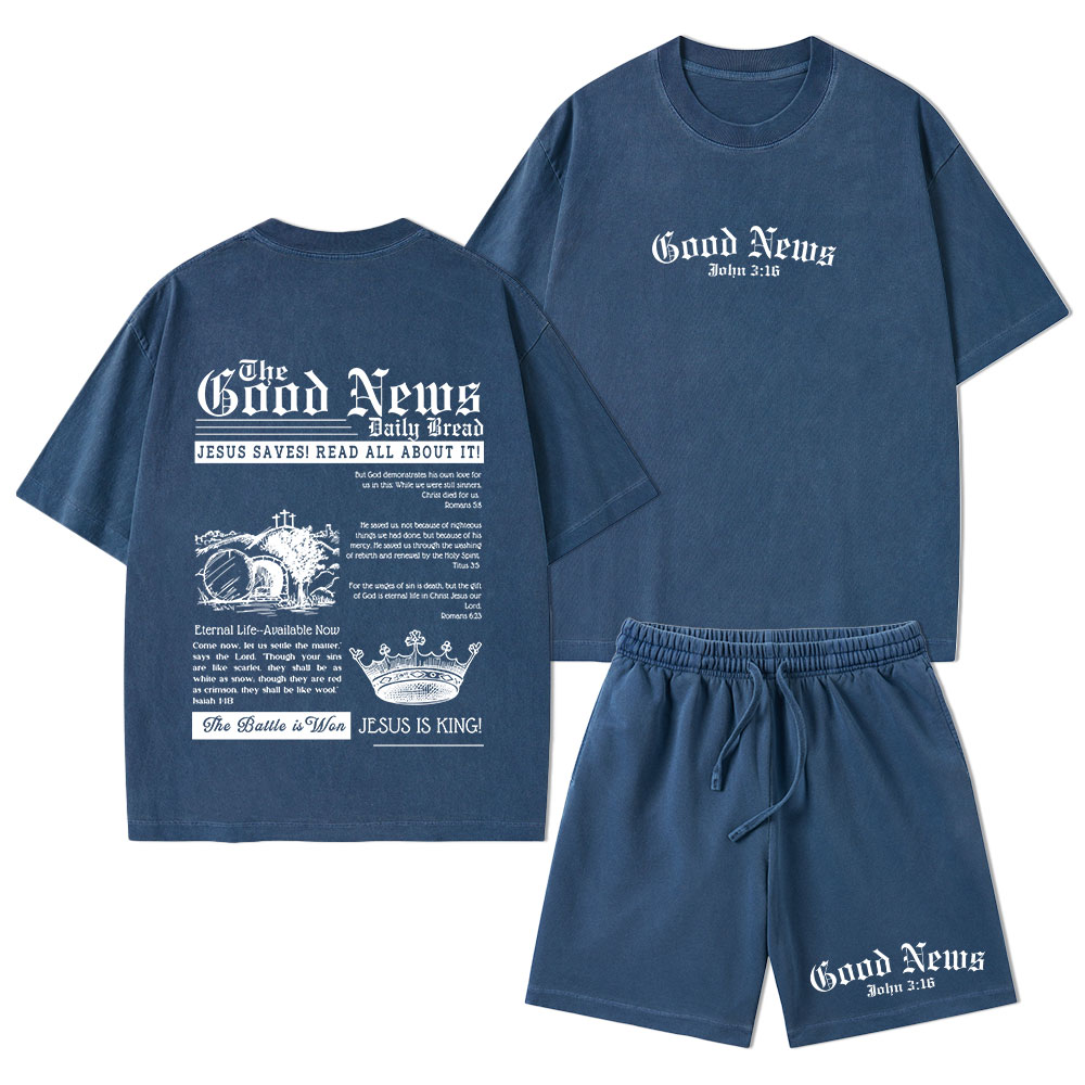 The Good News Christian Washed T-Shirt & Shorts