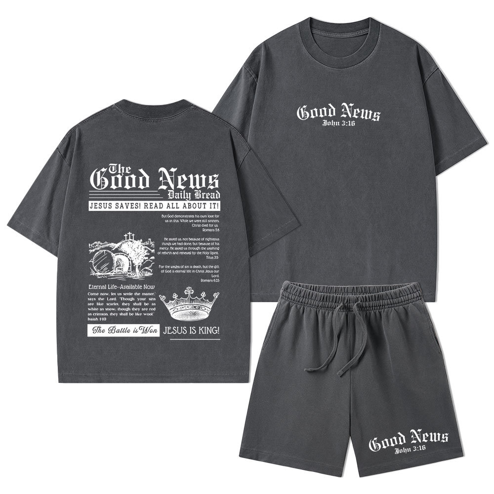 The Good News Christian Washed T-Shirt & Shorts