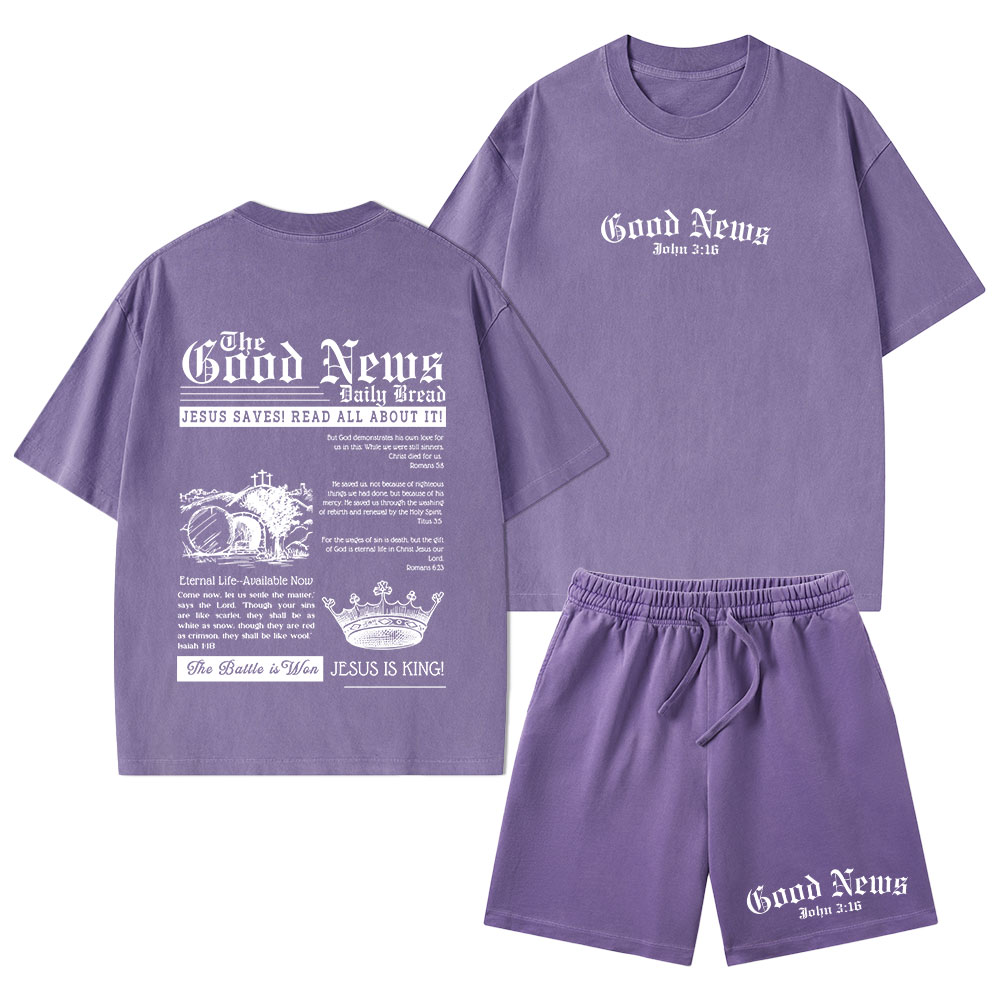 The Good News Christian Washed T-Shirt & Shorts
