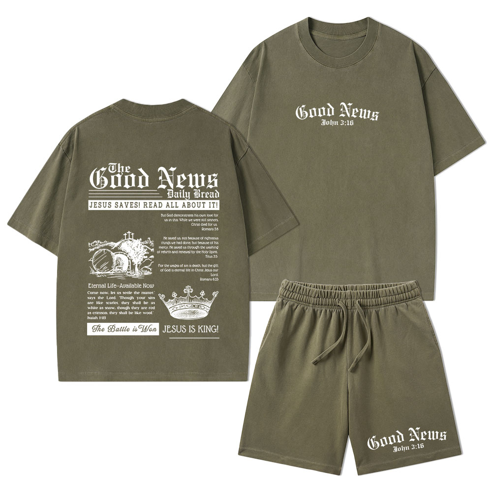 The Good News Christian Washed T-Shirt & Shorts