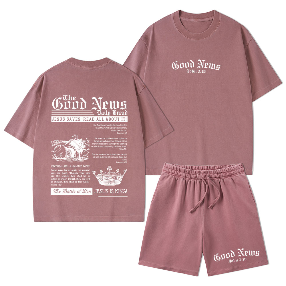 The Good News Christian Washed T-Shirt & Shorts