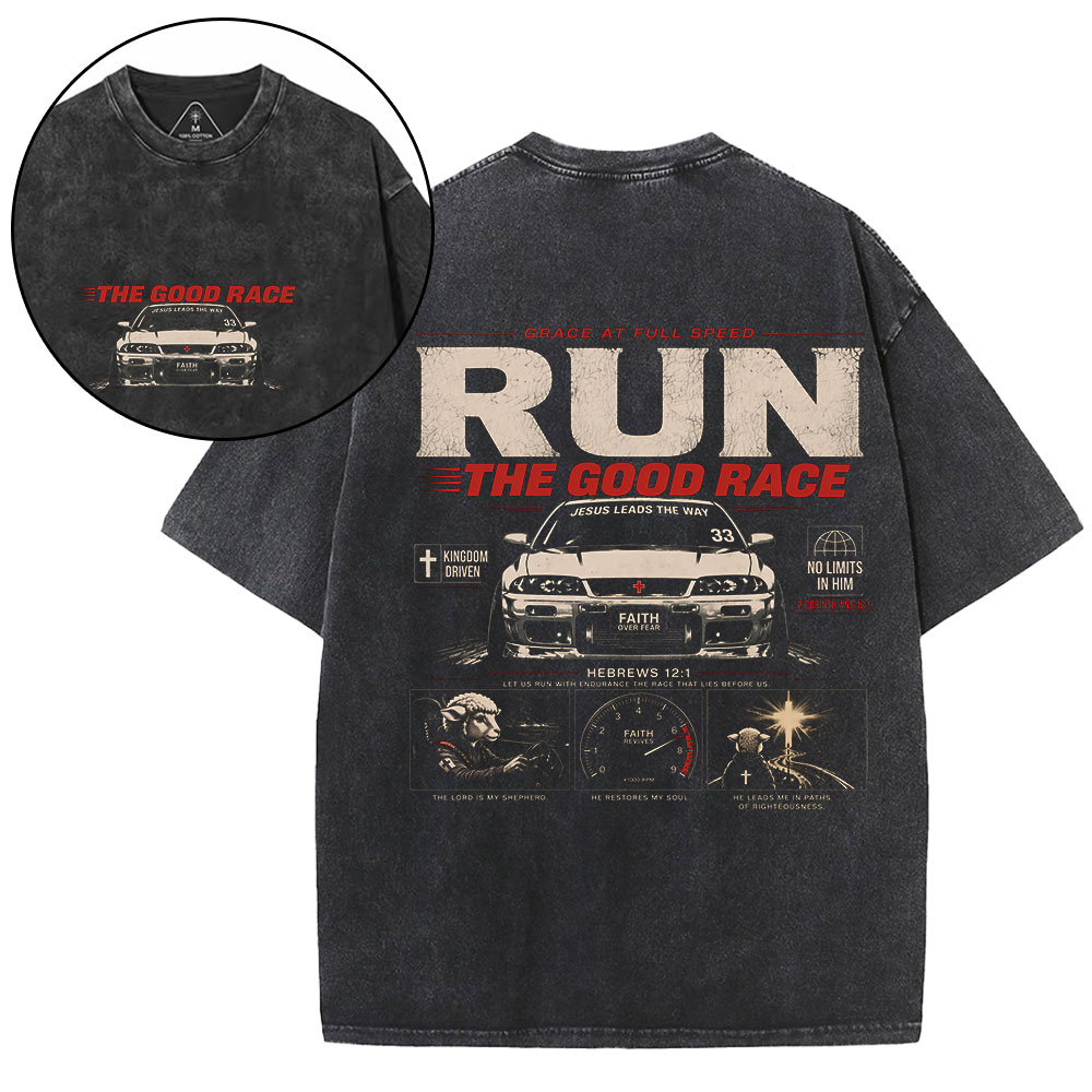 The Good Race Jesus Leads The Way Christian Washed T-Shirt