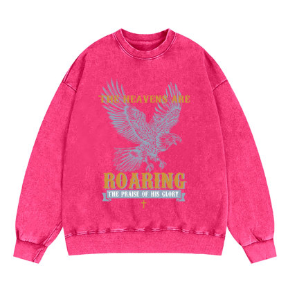 The Heavens Are Roaring Eagle Christian Washed Sweatshirt
