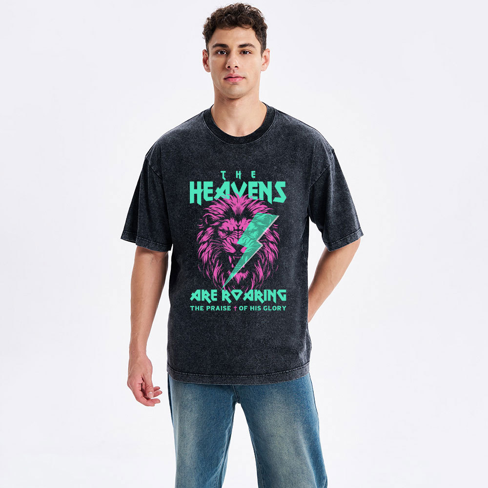 The Heavens Are Roaring Lion Christian Washed T-Shirt