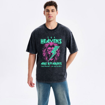 The Heavens Are Roaring Lion Christian Washed T-Shirt