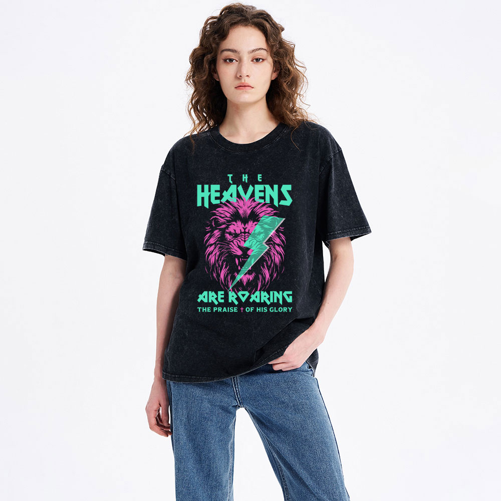 The Heavens Are Roaring Lion Christian Washed T-Shirt
