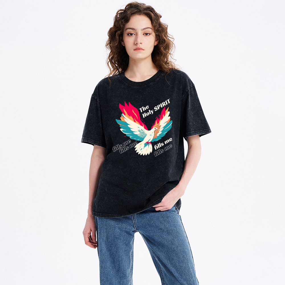 The Holly Spirit Fills Me Christian Washed T-Shirt
