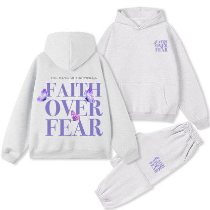 The Keys Of Happiness Faith Over Fear Christian Premium Fleece Hoodie Set