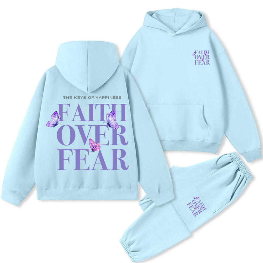 The Keys Of Happiness Faith Over Fear Christian Premium Fleece Hoodie Set