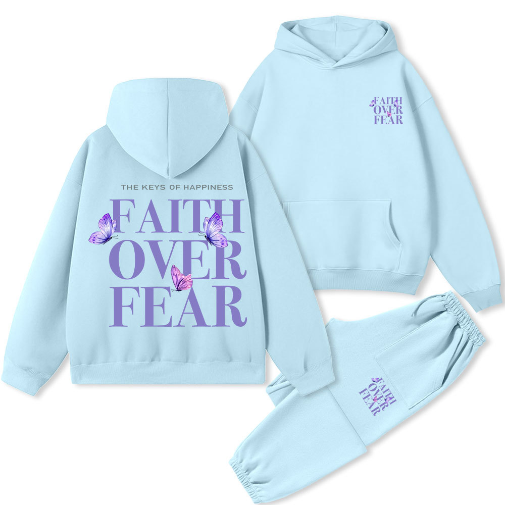 The Keys Of Happiness Faith Over Fear Christian Premium Fleece Hoodie Set