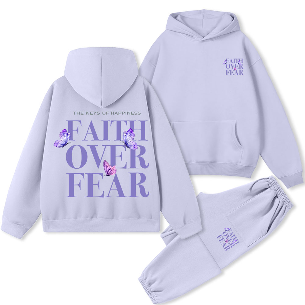 The Keys Of Happiness Faith Over Fear Christian Premium Fleece Hoodie Set