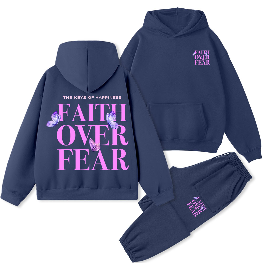 The Keys Of Happiness Faith Over Fear Christian Premium Fleece Hoodie Set