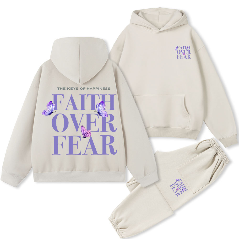 The Keys Of Happiness Faith Over Fear Christian Premium Fleece Hoodie Set