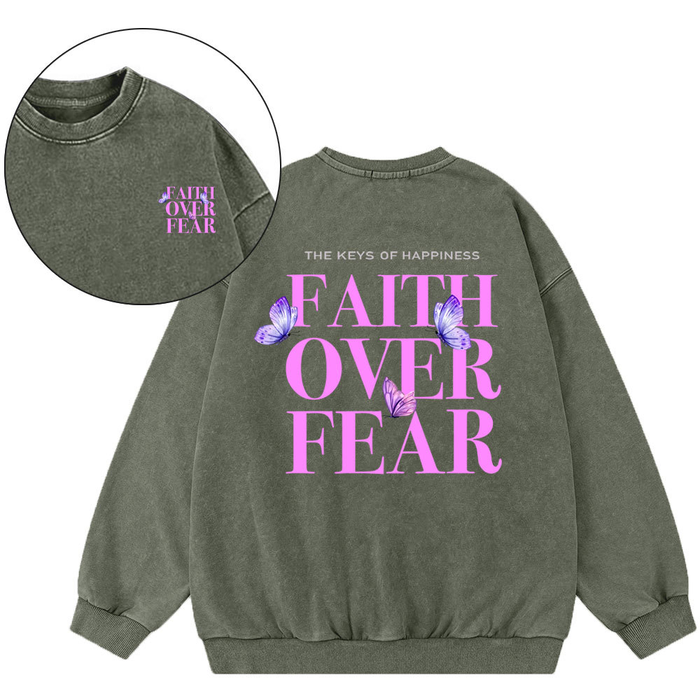 The Keys Of Happiness Faith Over Fear Christian Washed Sweatshirt