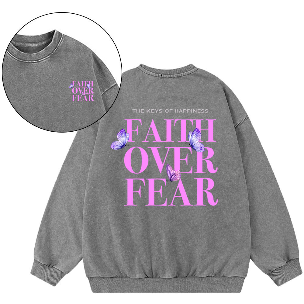 The Keys Of Happiness Faith Over Fear Christian Washed Sweatshirt