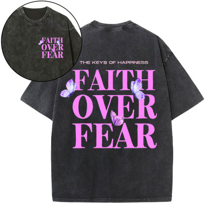 The Keys Of Happiness Faith Over Fear Christian Washed T-Shirt