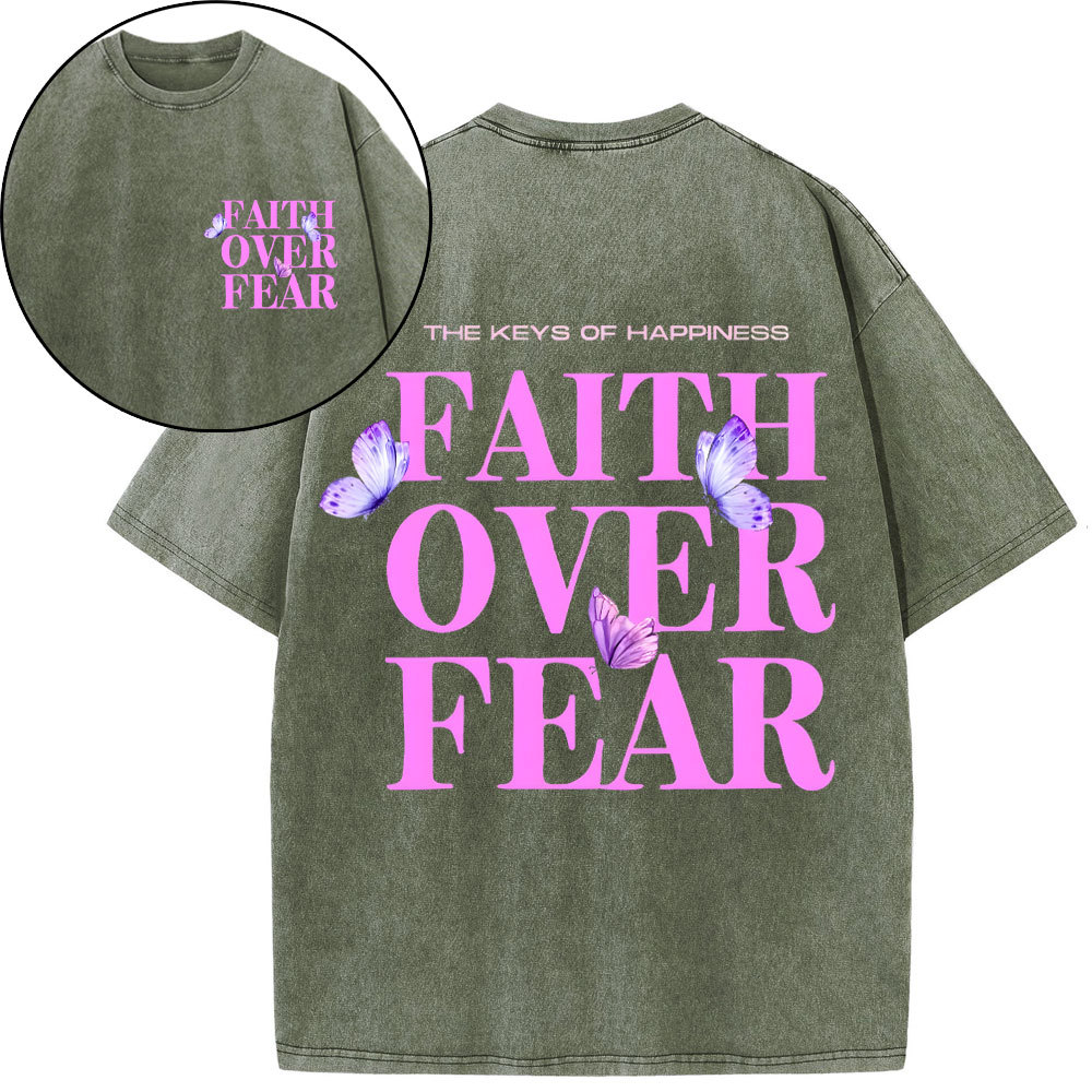The Keys Of Happiness Faith Over Fear Christian Washed T-Shirt