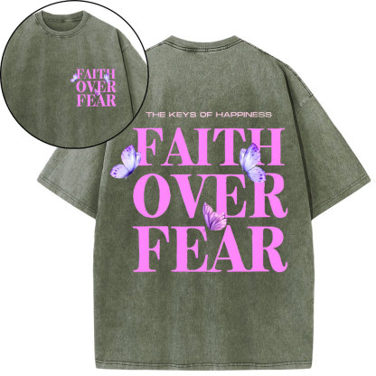 The Keys Of Happiness Faith Over Fear Christian Washed T-Shirt