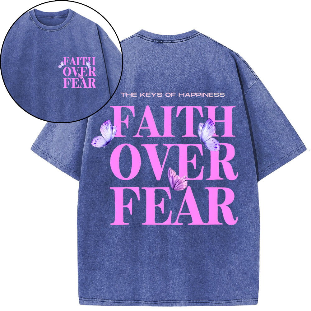 The Keys Of Happiness Faith Over Fear Christian Washed T-Shirt