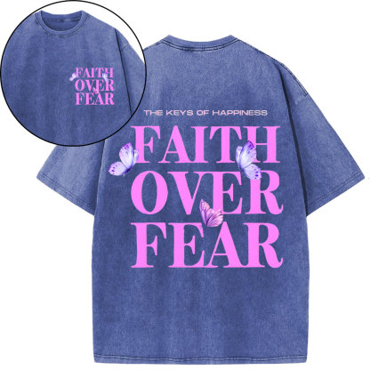 The Keys Of Happiness Faith Over Fear Christian Washed T-Shirt