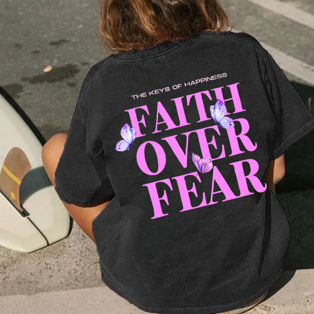 The Keys Of Happiness Faith Over Fear Christian Washed T-Shirt