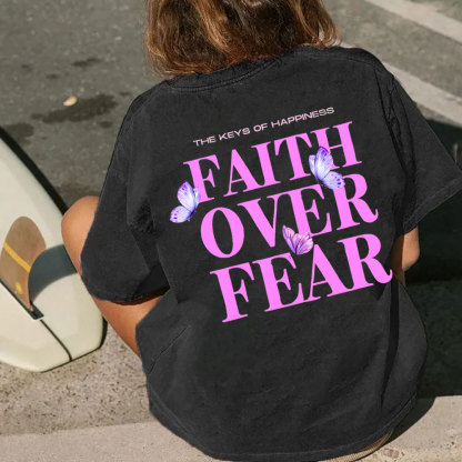 The Keys Of Happiness Faith Over Fear Christian Washed T-Shirt