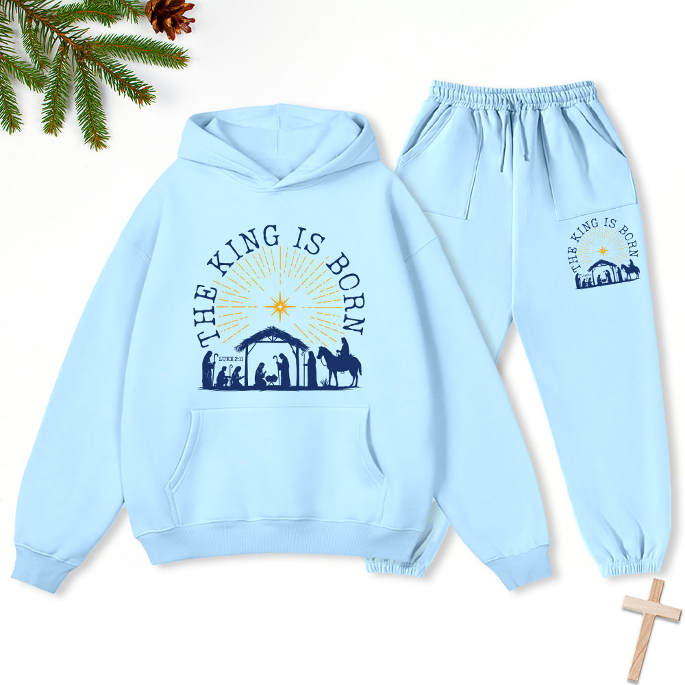 The King Is Born Christmas Christian Fleece Hoodie Set