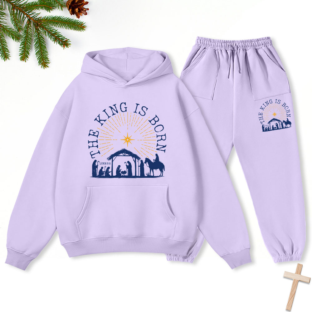 The King Is Born Christmas Christian Fleece Hoodie Set