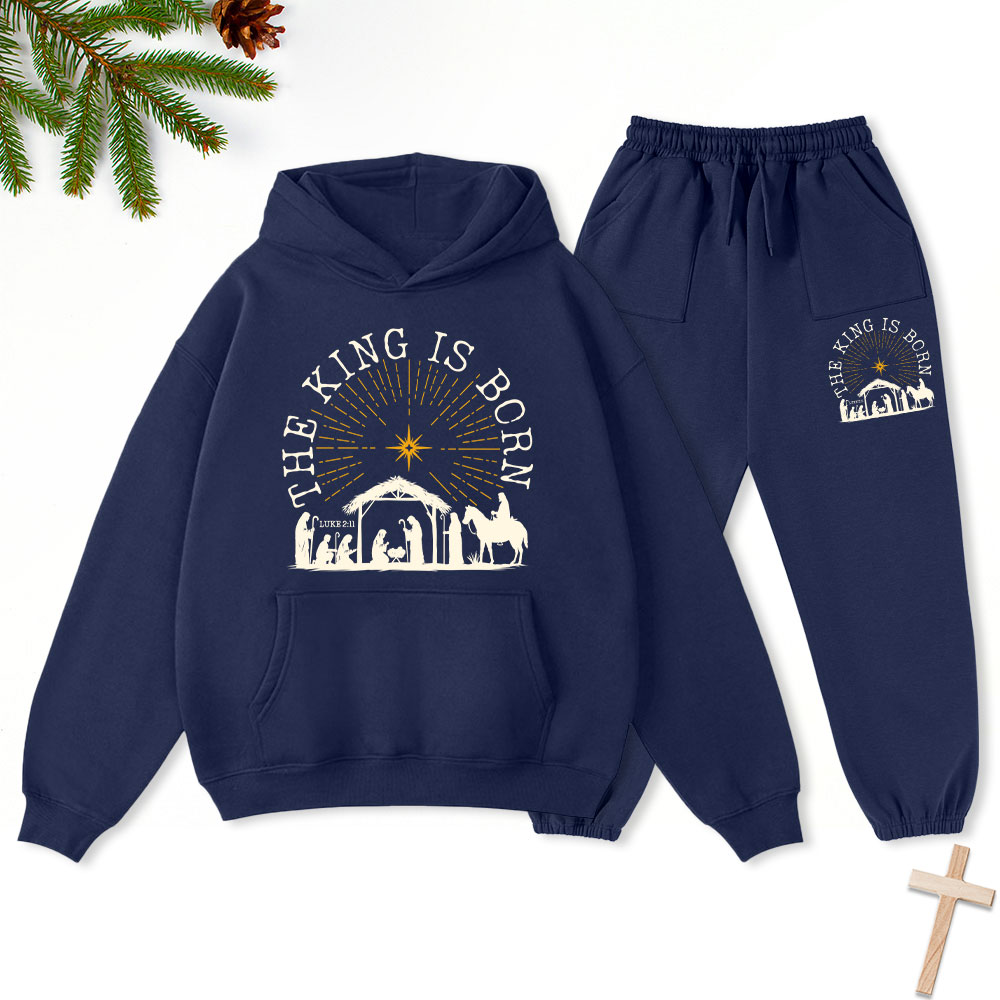 The King Is Born Christmas Christian Fleece Hoodie Set