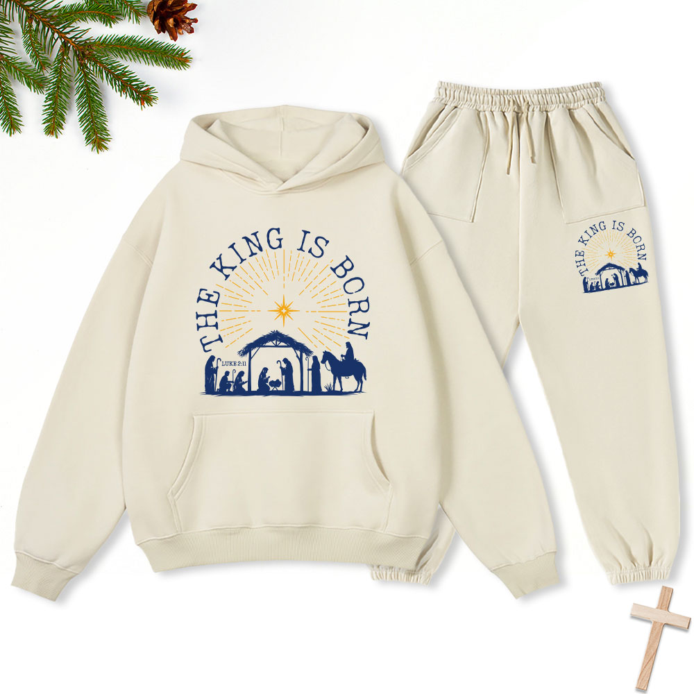 The King Is Born Christmas Christian Fleece Hoodie Set