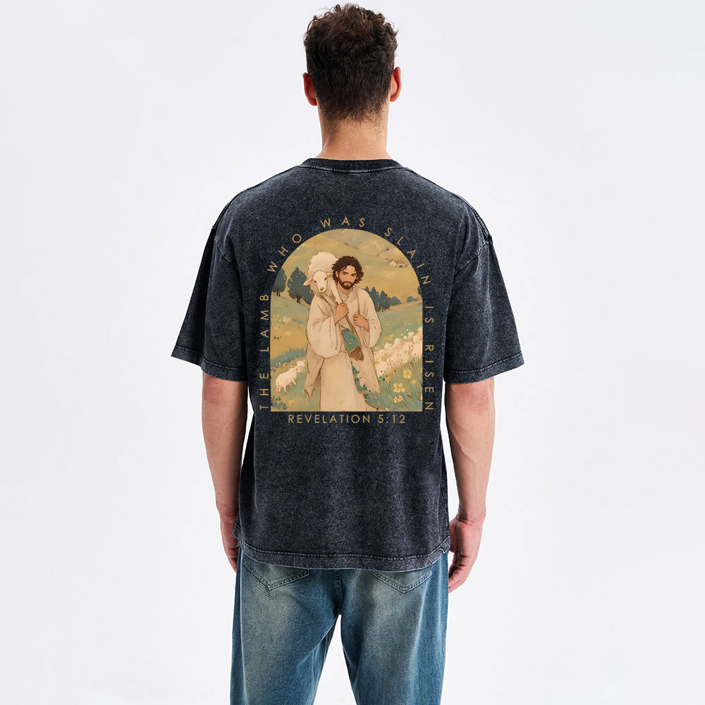 The Lamb Who Was Slain Is Risen Christian Washed T-Shirt