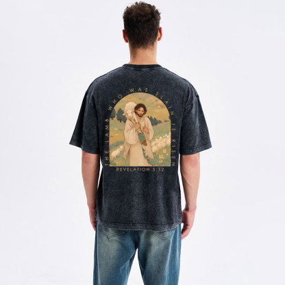 The Lamb Who Was Slain Is Risen Christian Washed T-Shirt