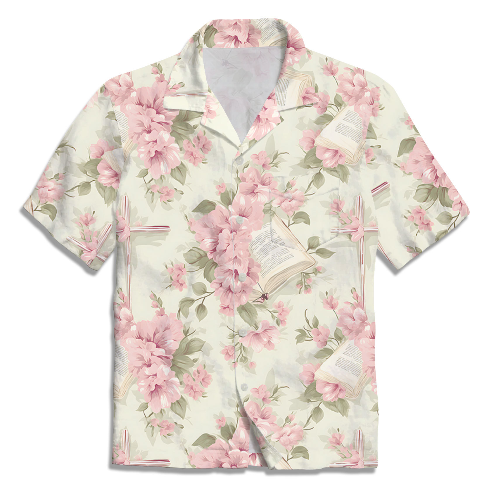 The Light Pink Flower With Bible Verse Hawaiian Shirt