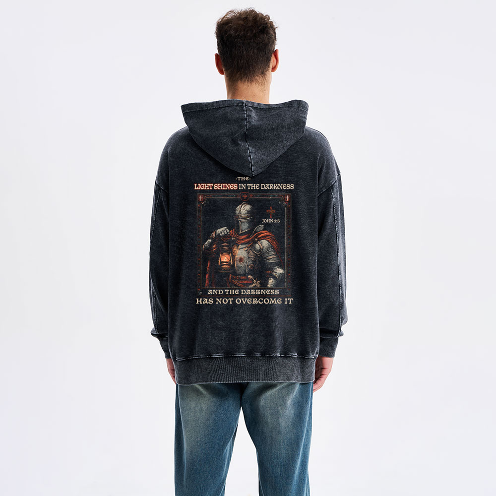 The Light Shines In The Darkness Christian Washed Hoodie 