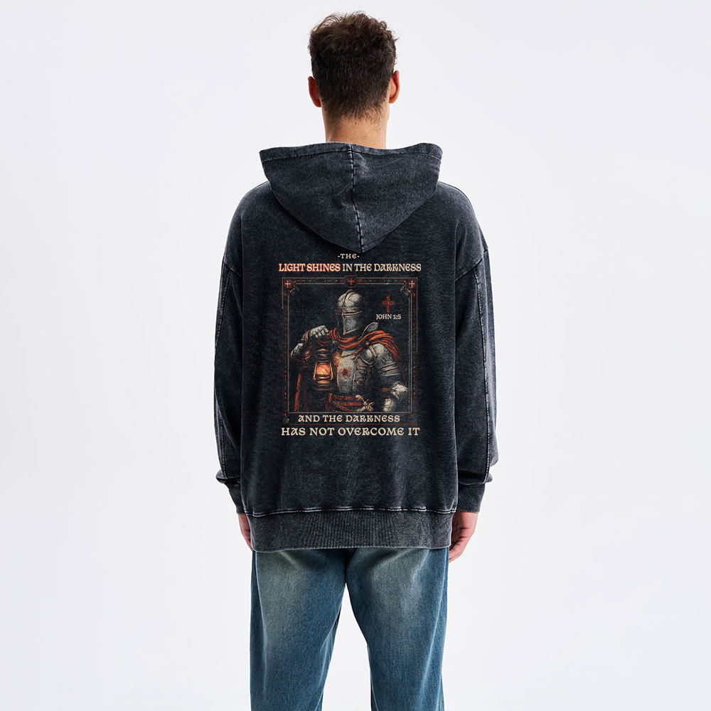The Light Shines In The Darkness Christian Washed Hoodie 