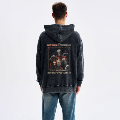 The Light Shines In The Darkness Christian Washed Hoodie 