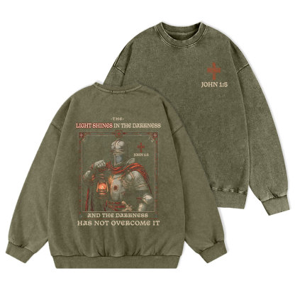The Light Shines In The Darkness Christian Washed Sweatshirt