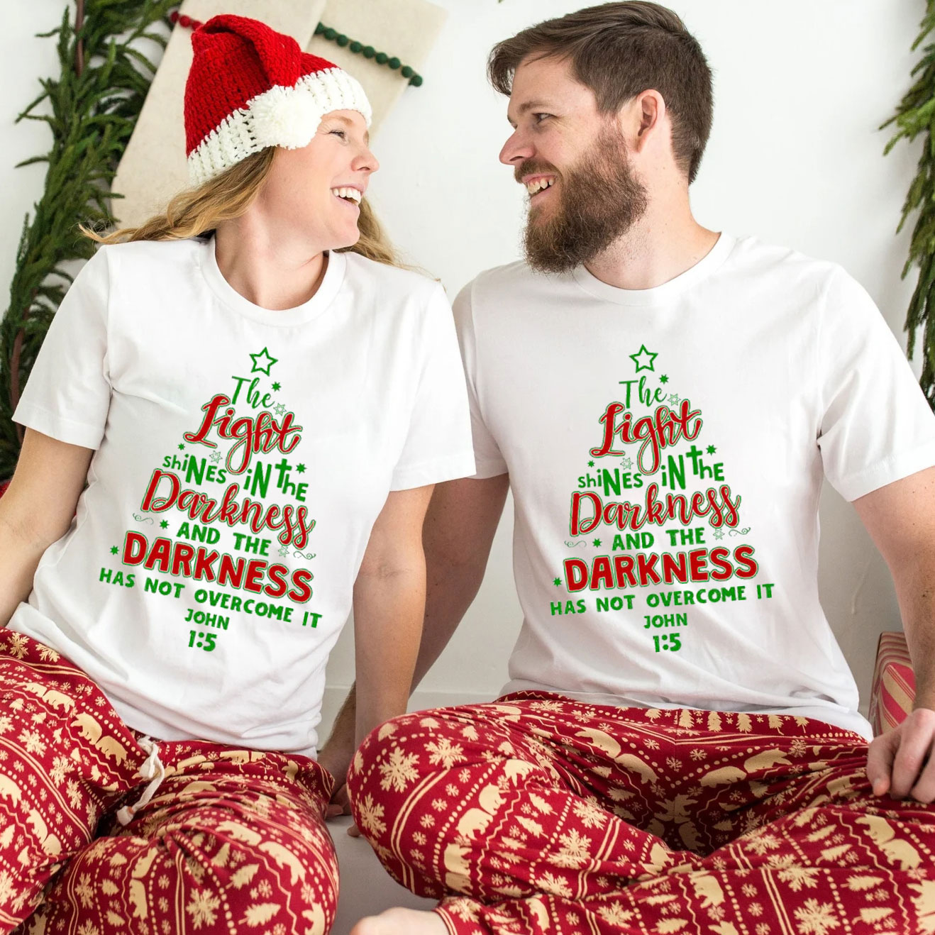 The Light Shining In The Darkness Christian Christmas T-Shirt