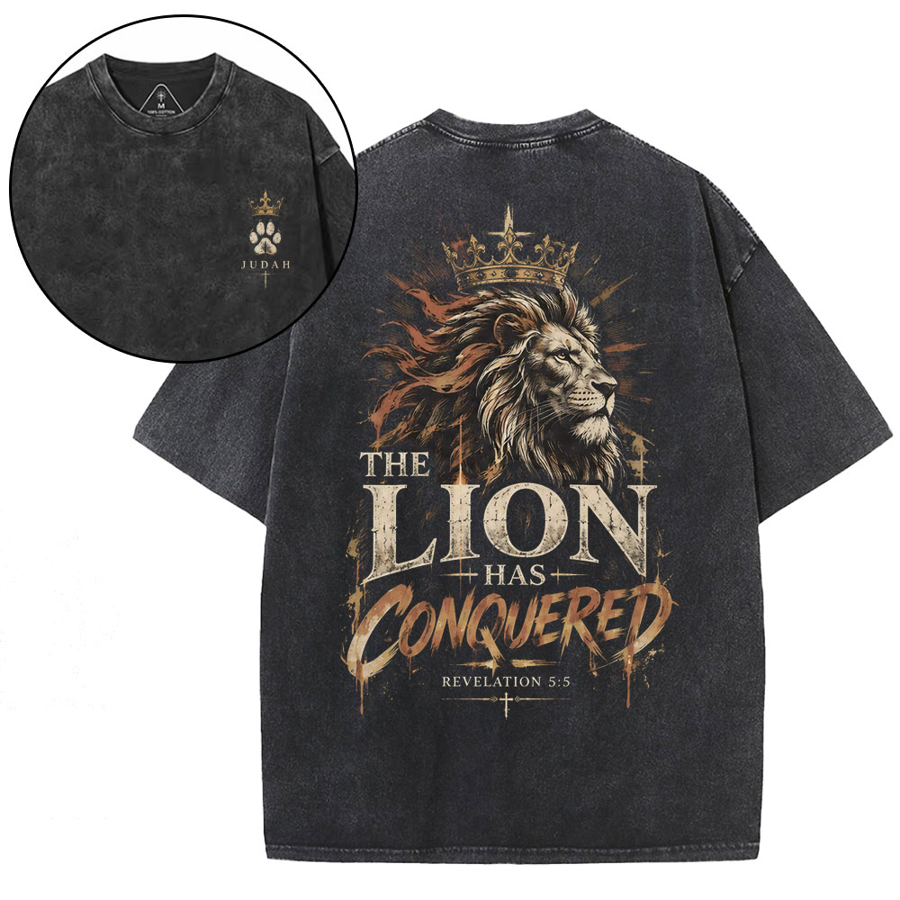 The Lion Has Conquered Christian Washed T-Shirt