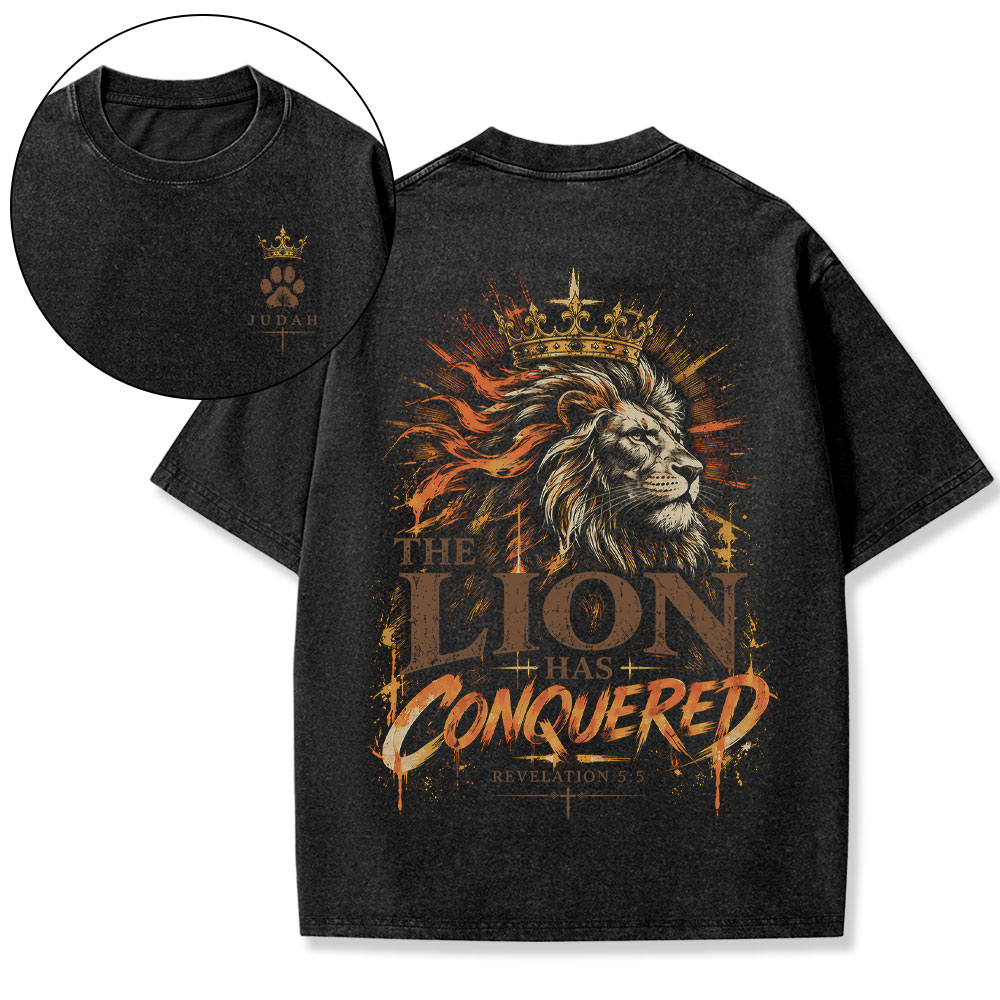 The Lion Has Conquered Christian Washed T-Shirt