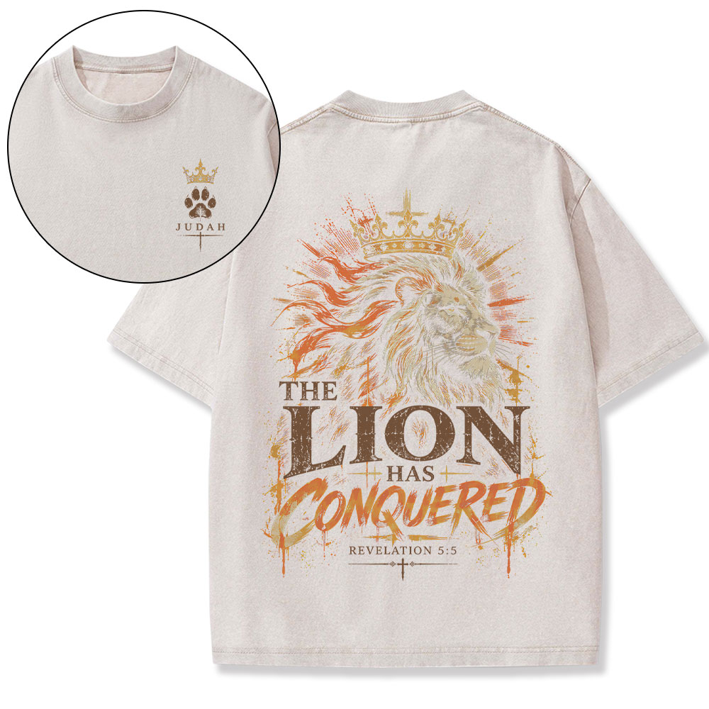 The Lion Has Conquered Christian Washed T-Shirt