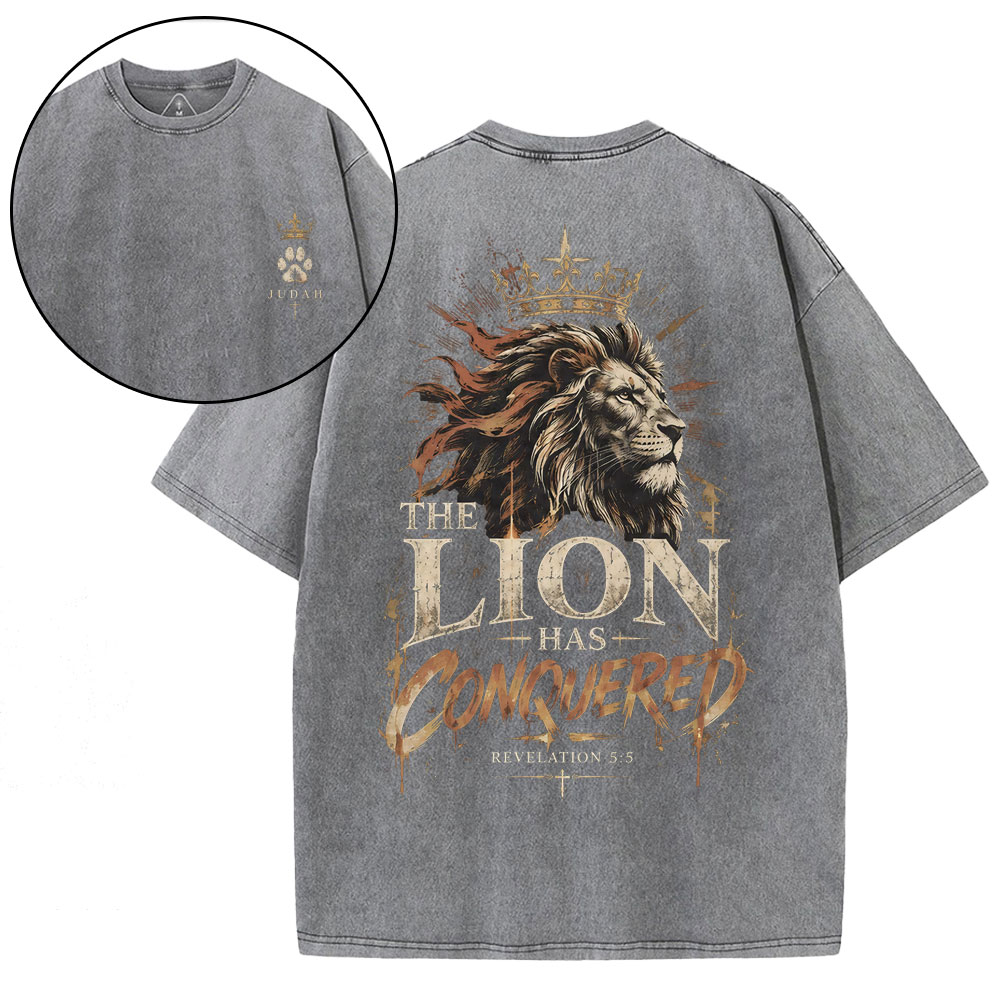 The Lion Has Conquered Christian Washed T-Shirt